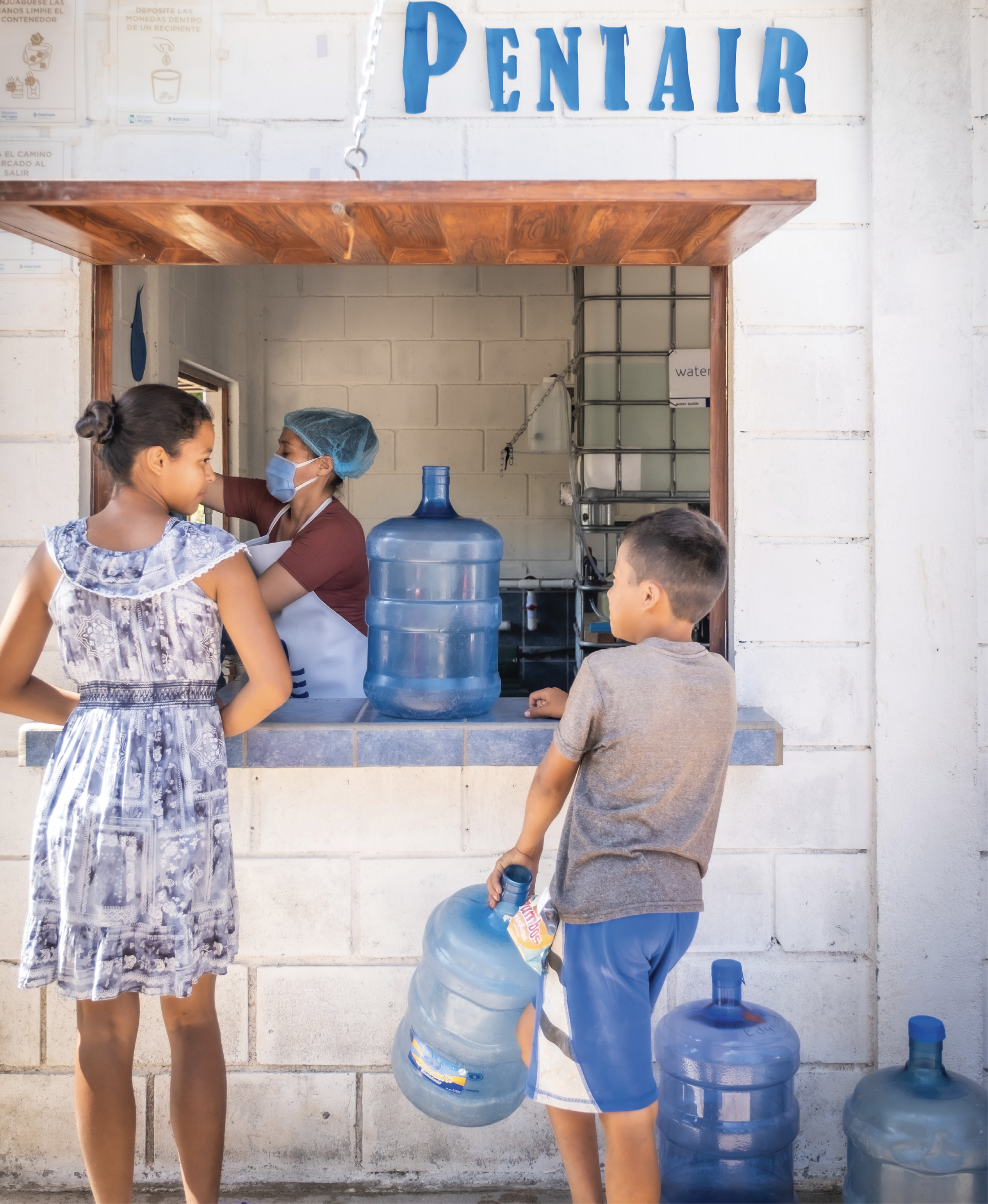 Corporate sponsors, such as Pentair, Grundfos, and OxyChem, provide supplies to build water treatment stations like this one in Honduras. Forty percent of the nonprofit’s income comes from strategic partners with numerous corporations and nongovermental organizations.