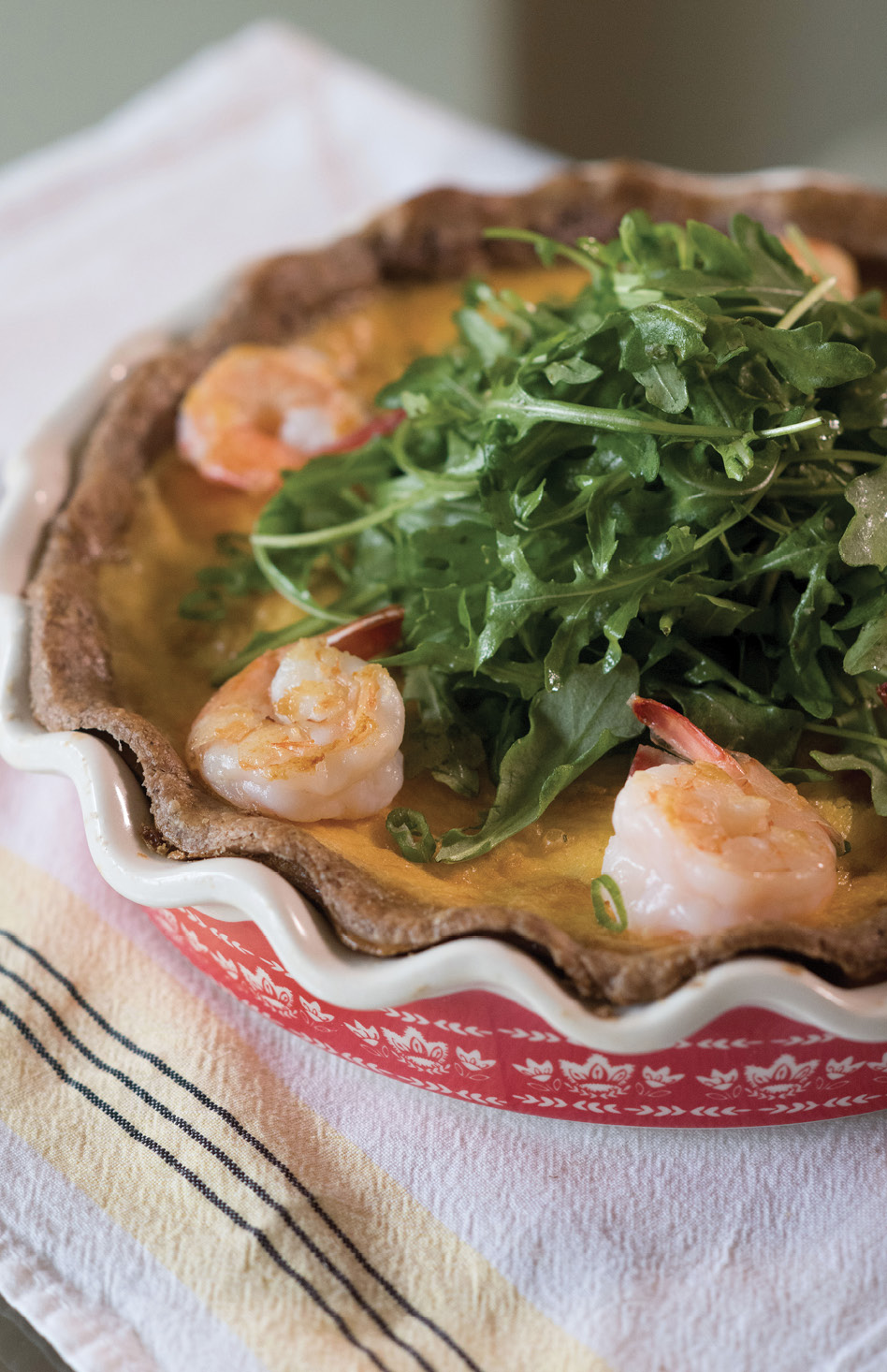 Upchurch saves a few of the shrimp to garnish the quiche; these get cooked a little longer than the rest.