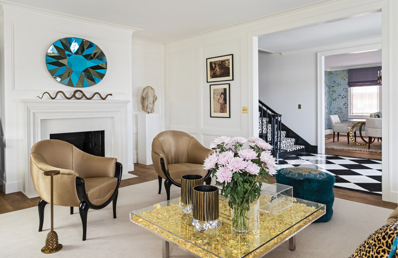 Gallerist Glam: The formal living room is a showpiece space, displaying the client’s favorite fashion and art collections.