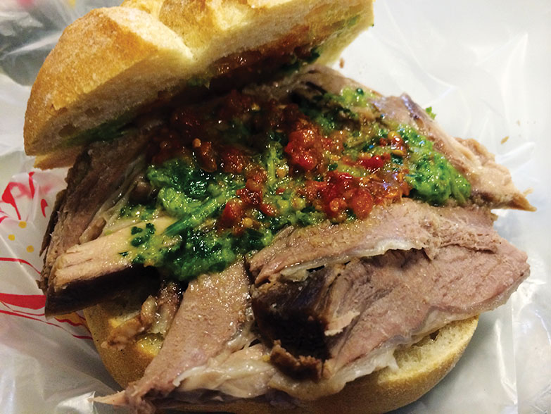 Sandwich Fix: “Besides porchetta: The Bollito, a boiled and pulled beef sandwich with salsa verde, a common street food in Florence, Italy.” —Michael