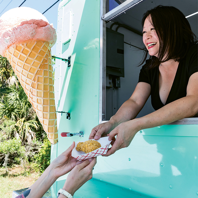 Pastry chef Cynthia Wong launched Life Raft Treats in 2018, delivering novelties such as the popular Not Fried Chicken via her minty green truck.