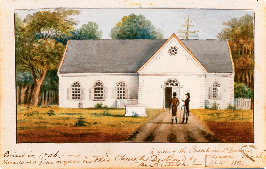 A View of the Church in Saint Andrew’s Parish (watercolor on paper, circa 1800) by Charles Fraser; courtesy of Gibbes Museum of Art