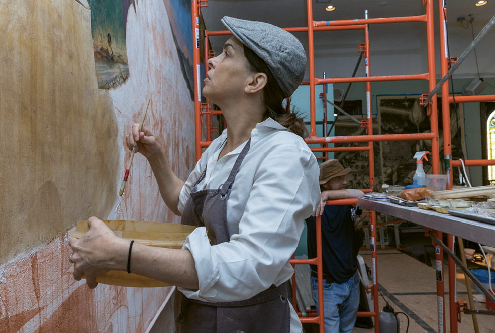 Hooper at work on the fresco