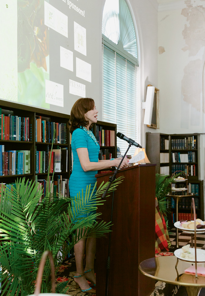 Roehm, a former board member of the New York Public Library, celebrated the release of Style &amp; Design with a Charleston Library Society High Tea in October 2018; photograph by Kim Graham.