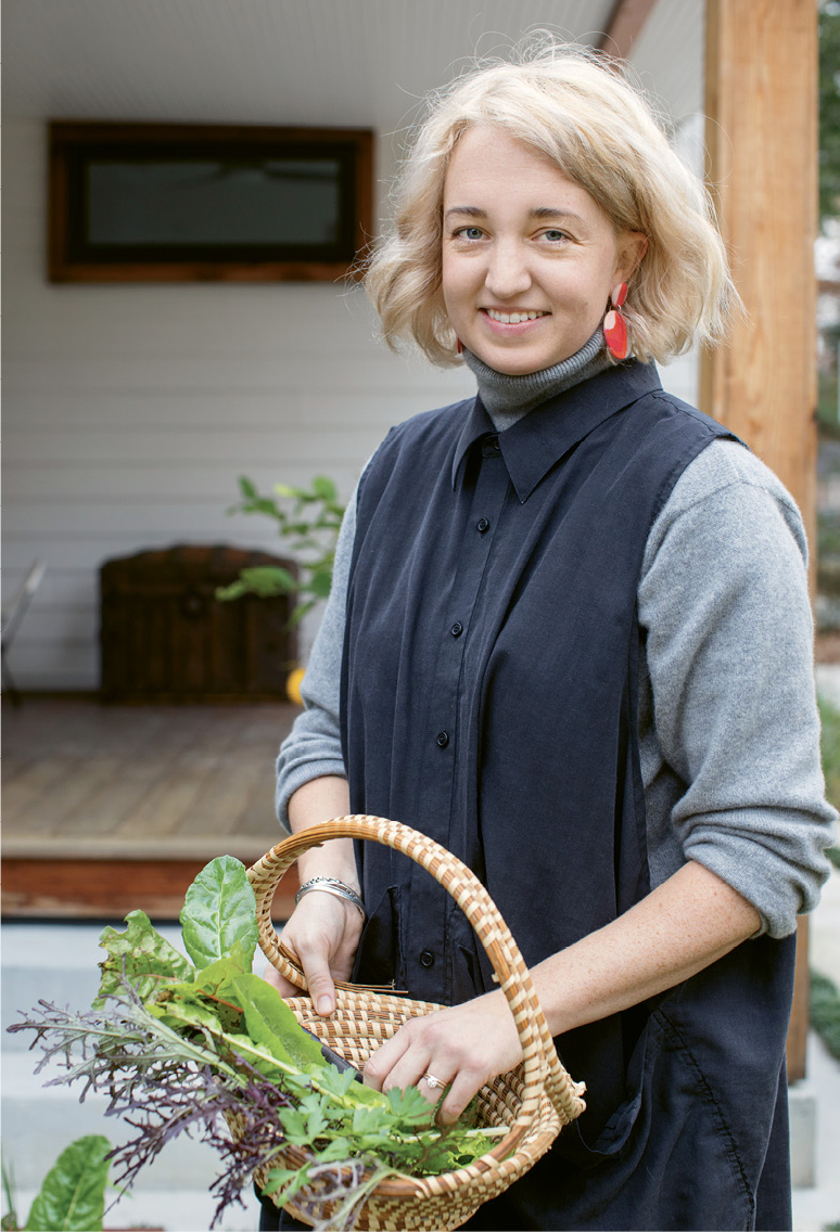 HOMEGROWN: Carrie, who coordinates Lowcountry Local First’s Growing New Farmers Program by day, enjoys cultivating food for her own family at home. She and Jacques worked with Ables Landscapes to install raised corten steel beds filled with lettuces and other seasonal produce items.