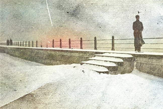 A Snow Drift on the Battery, 1899, by Sabina Elliott Wells A lone figure stands on the seawall along East Battery, documenting a very rare Charleston snow drift.