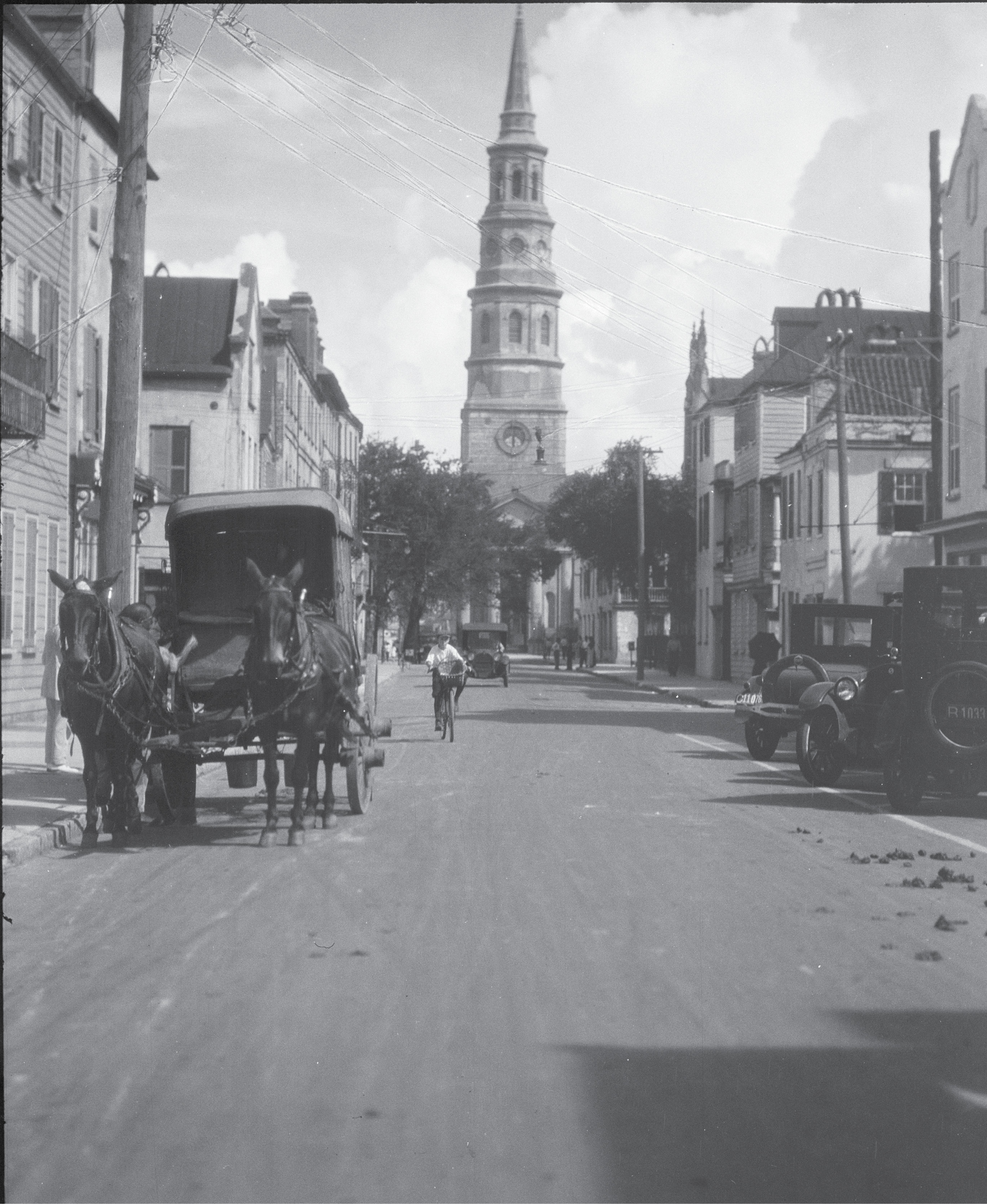 View looking north down Church Street to St. Philip’s Church, circa 1920s, by German photographer Arnold Genthe