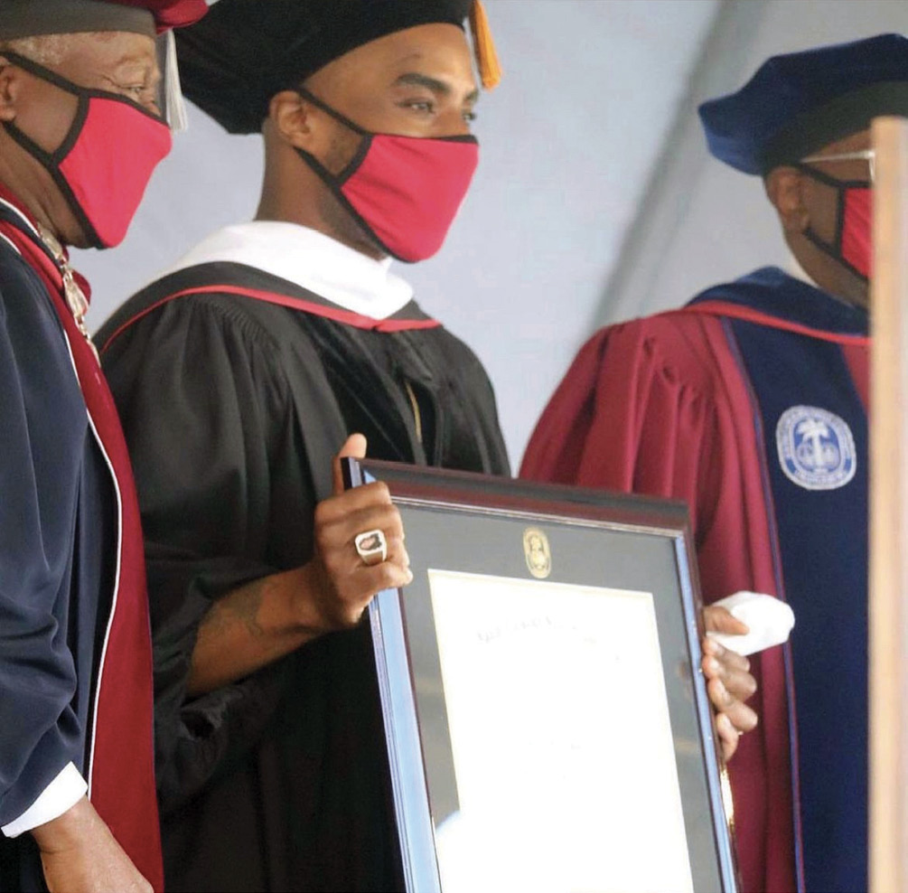 Receiving an honorary doctorate from South Carolina State University in 2021.