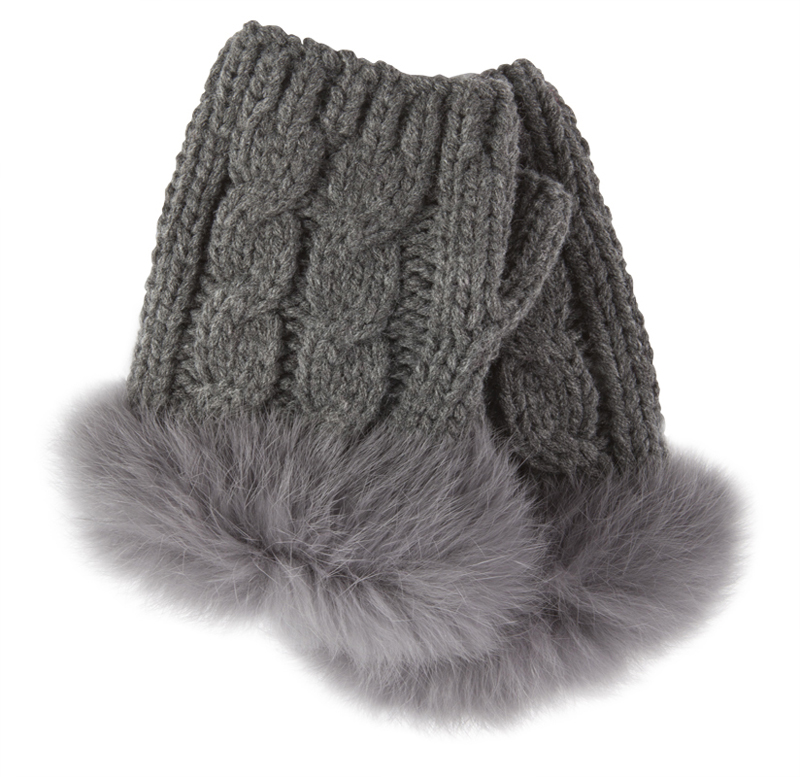 Mademmoiselle cable knit fingerless glove with fur, $24 at Mary Mojo
