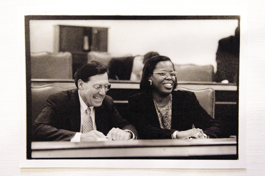 with Representative Gilda Cobb-Hunter at the meeting of the African-American History Monument Commission in Columbia. Photograph by Caroline Tan