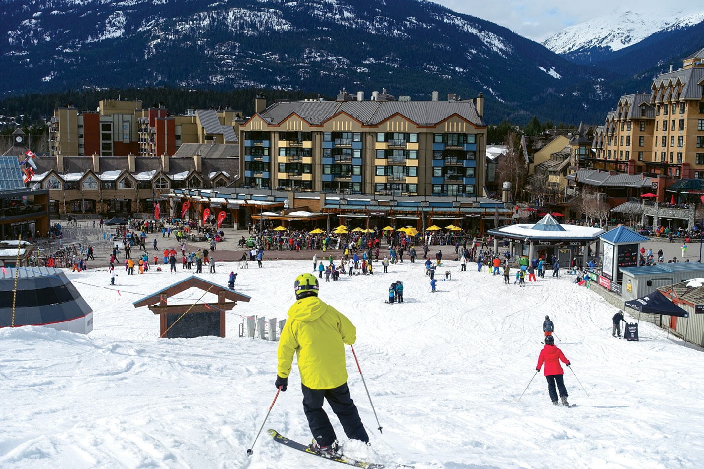 ...to the base village with its dozens of restaurants and après-ski bars in walking distance of the ski-in town center.