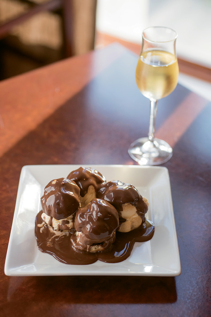 Classic French desserts include profiteroles, buttery puff pastries stuffed with ice cream.