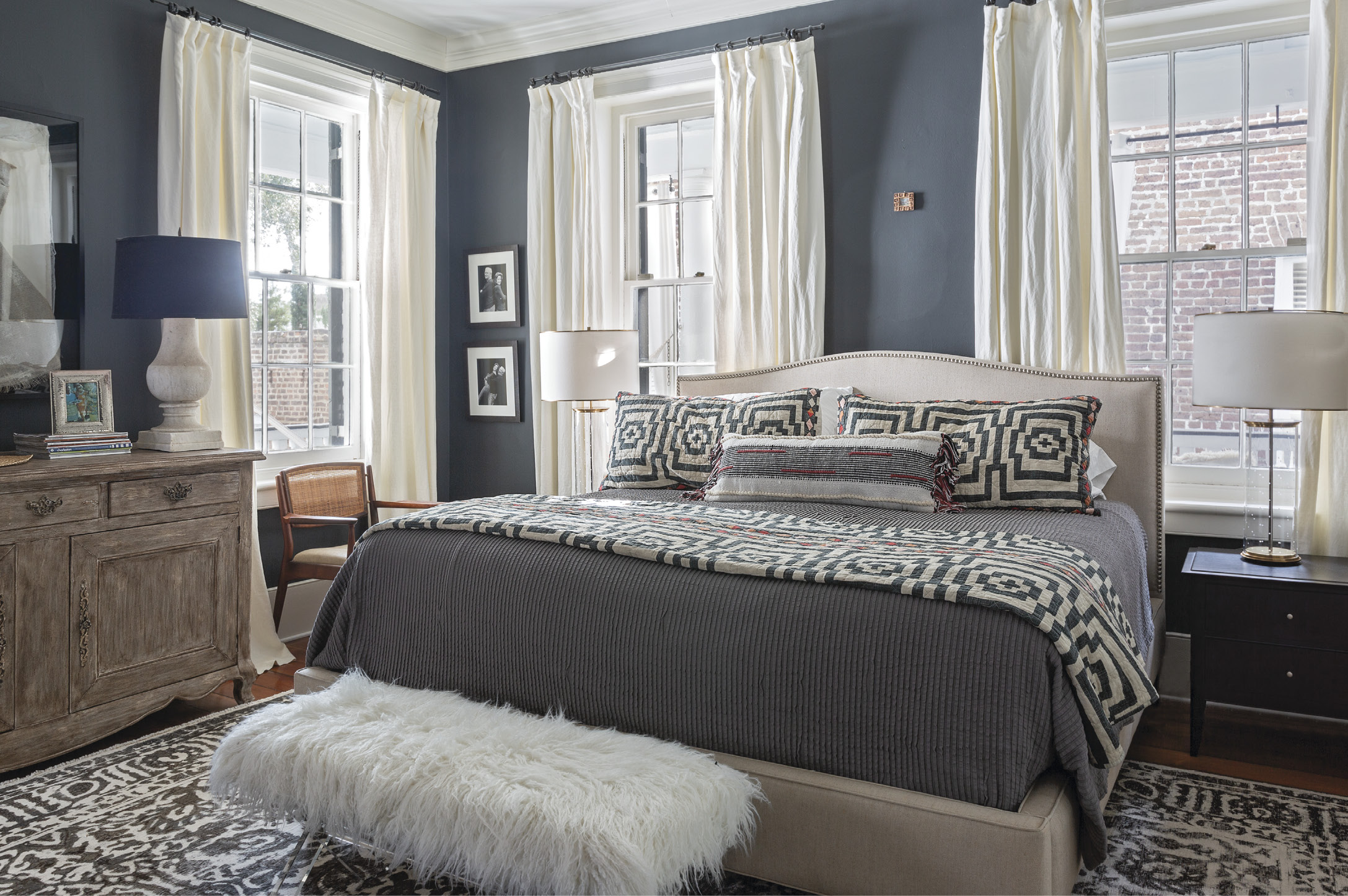 Boho Bedrooms: Justina Blakeney bedding adds a Bohemian touch to the light-filled master bedroom.
