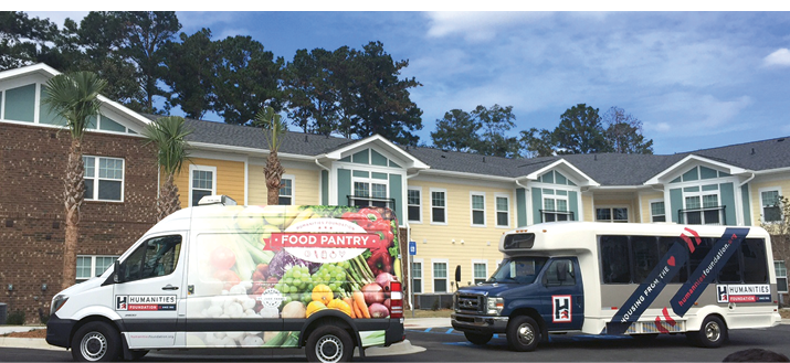 One of the foundation’s food delivery vans and courtesy shuttles