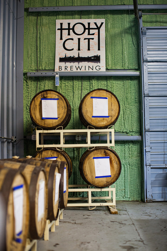 Bourbon barrels aging beer.