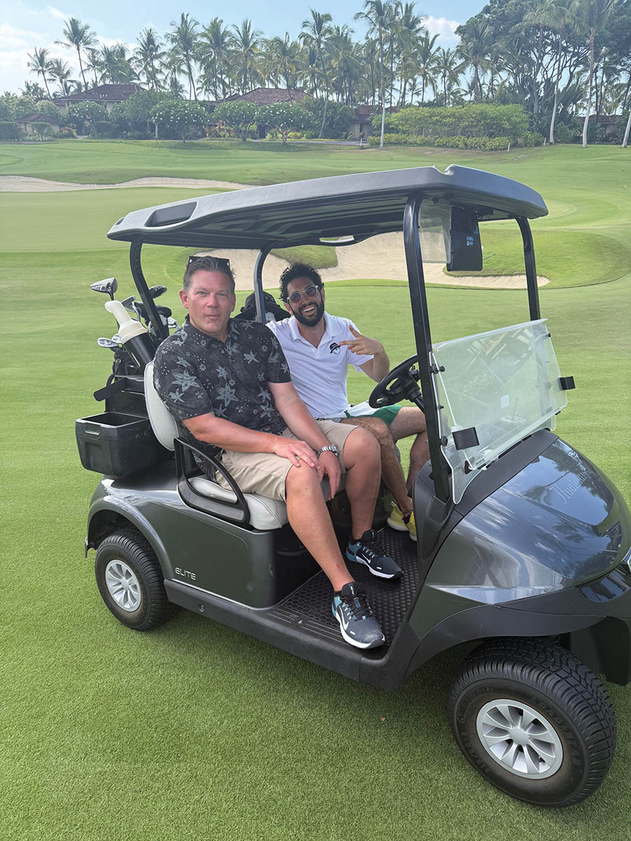 Greens to Envy: “I love my Callaway golf clubs. Pebble Beach is such a spectacular course. I’m down there a few times a year.” (pictured with chef and friend Daniel Shemtob)