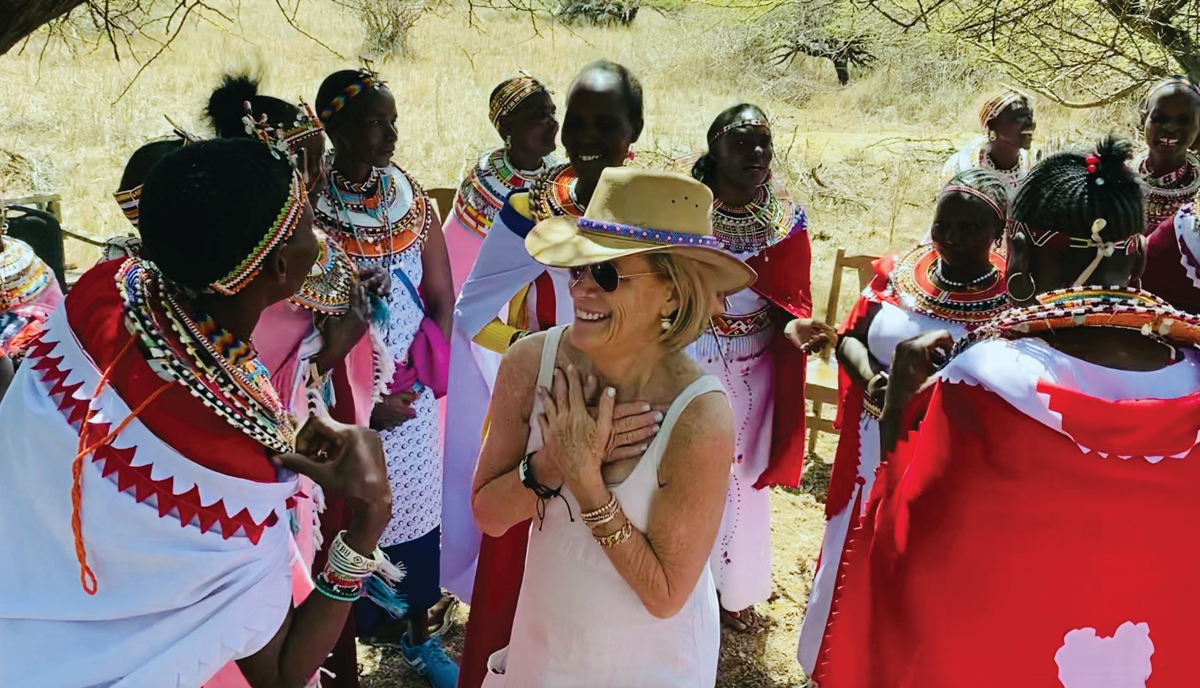 Ibu supporter Heidi Walker with Samburu women on a Fringe Road adventure to Kenya in May 2022.