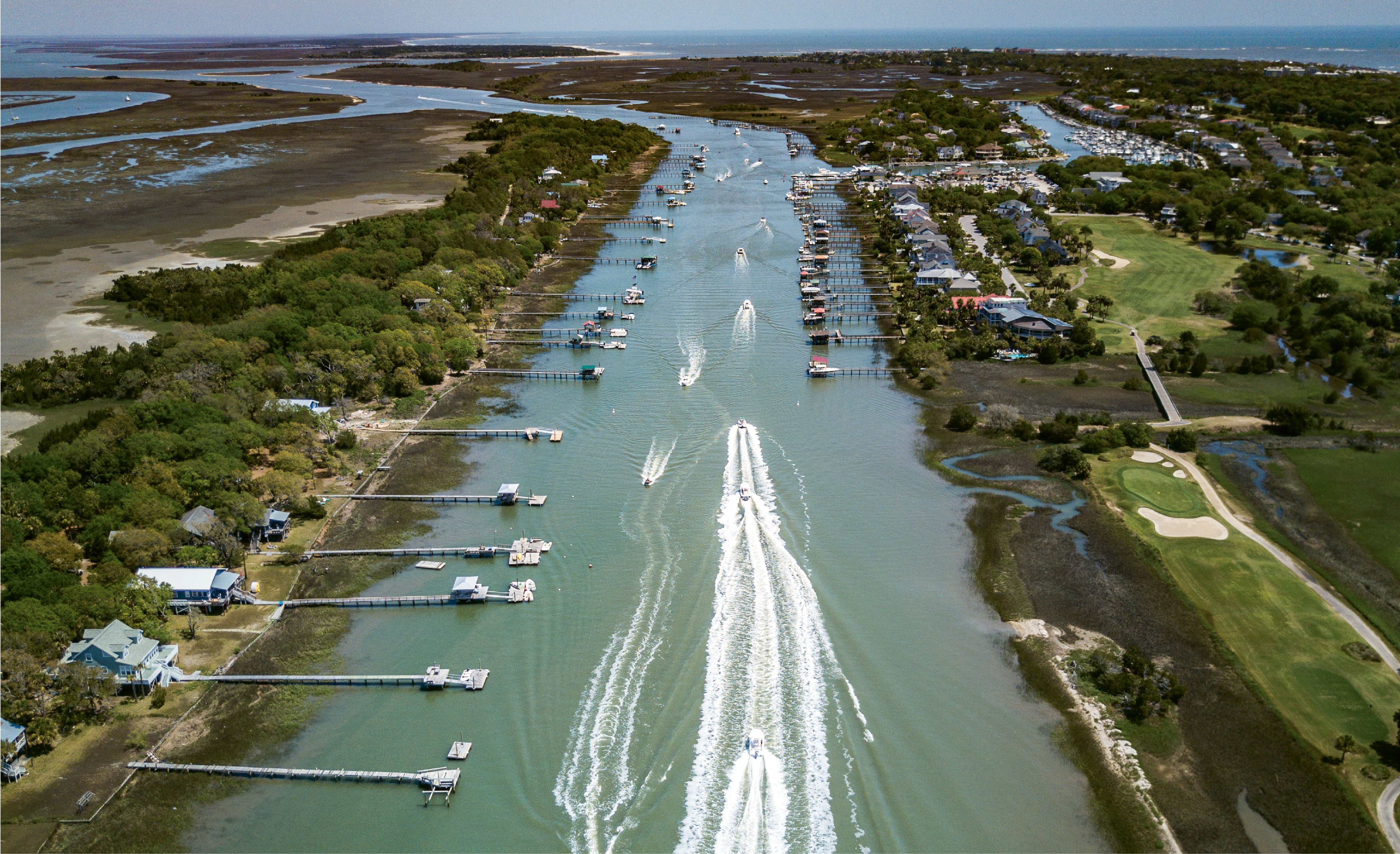 “Easter Weekend Traffic”  {Altitude: 250 feet}  A parade of boats motoring down the Intracoastal Waterway near Isle of Palms