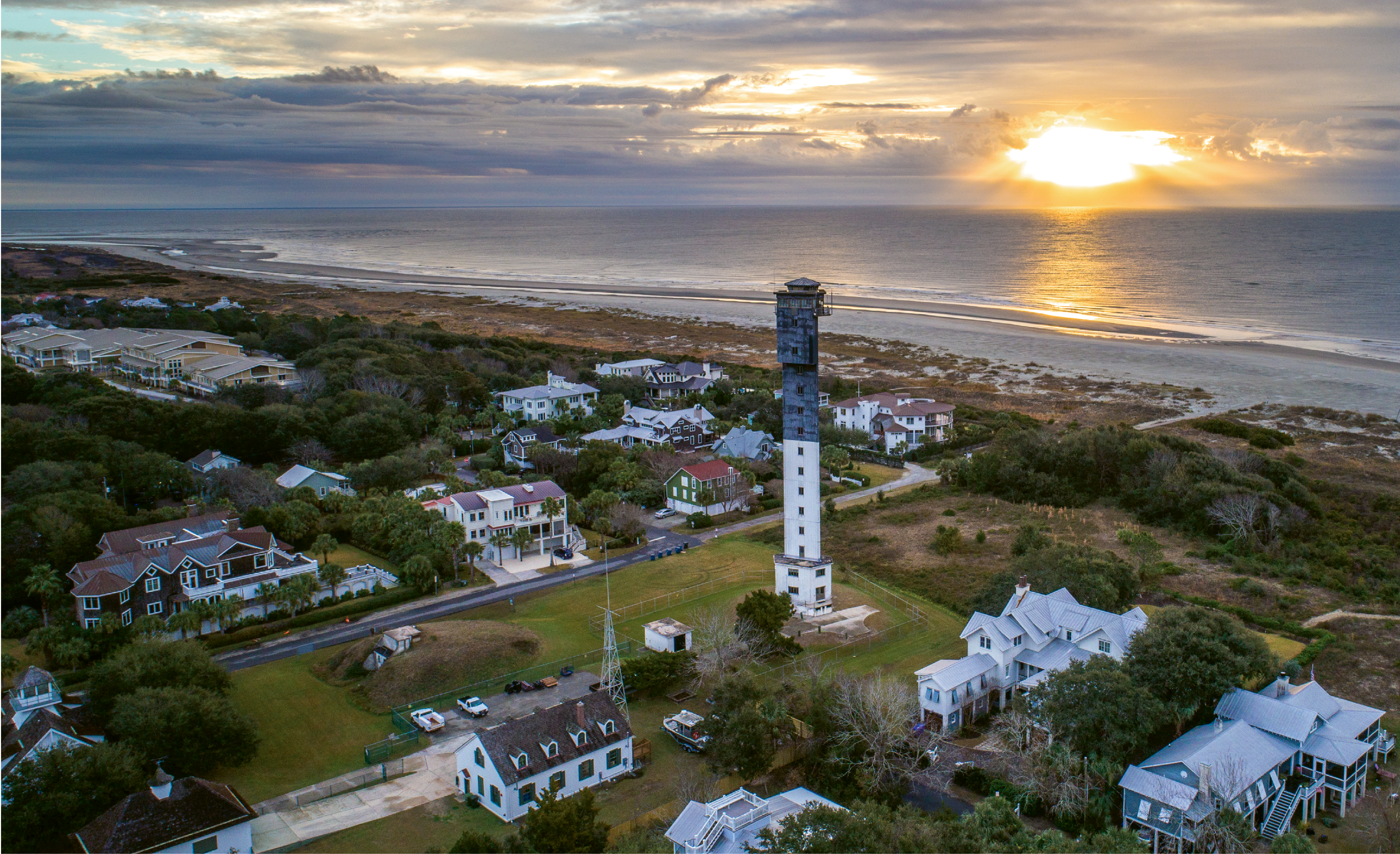 “Charleston Light, Winter Sunrise”  {Altitude: 190 feet}  The Sullivan’s Island lighthouse amidst a chilly December sunrise