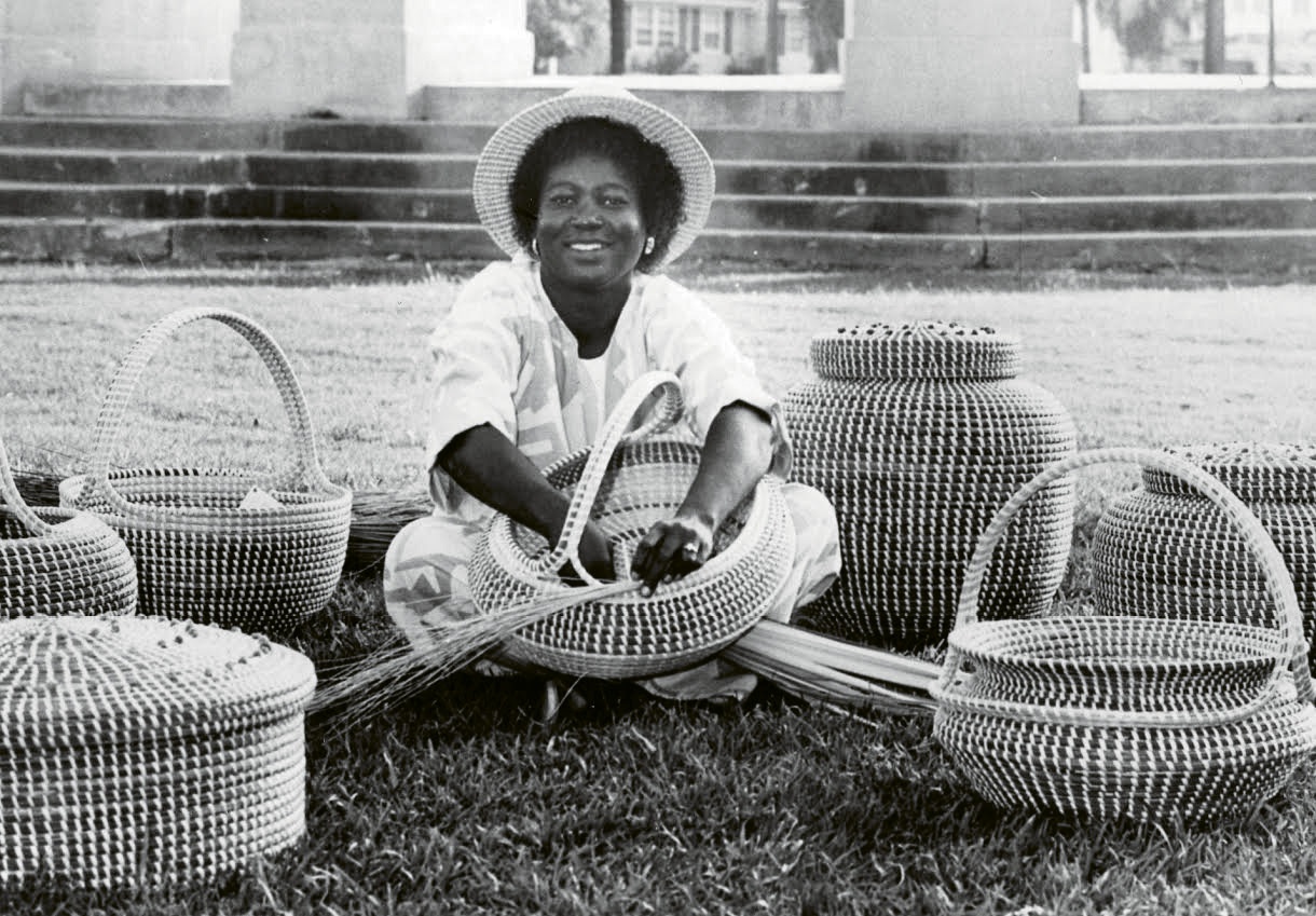 Take Off: Mary Jackson, pictured in 1984 with baskets headed for the collection at the Charleston International Airport; it proved to be a pivotal year in her career, as the Gibbes Museum of Art hosted a solo show of her work and she exhibited her baskets at the highly selective Smithsonian Craft Show.