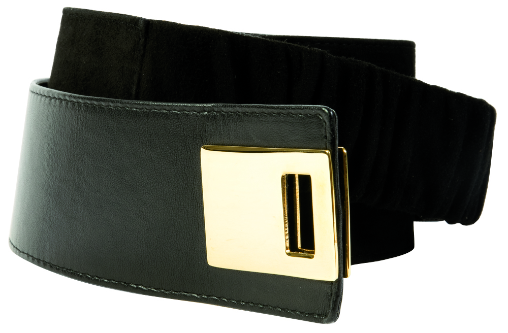 Suzi Roher leather belt with elastic band and velcro fasten, $246 at Anne&#039;s