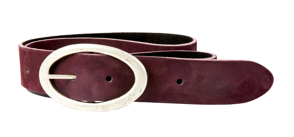 Sam Brown Crafted by Cowboysbelt suede belt in &quot;aubergine&quot;, $68 at Lori + Lulu