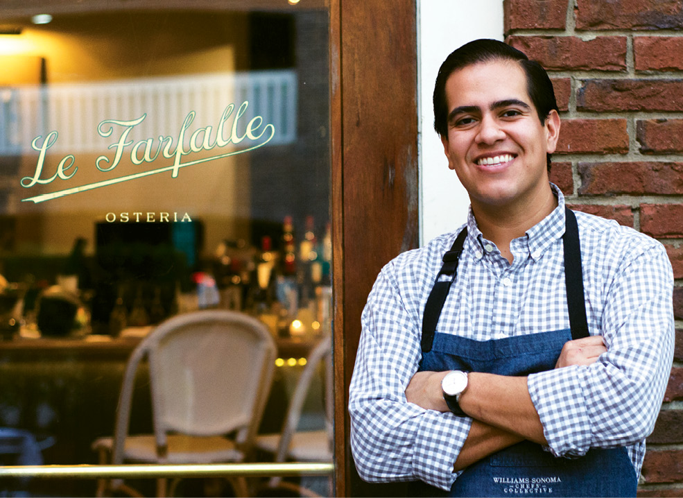 Young Gun: Chef/owner Michael Toscano stands at his restaurant’s entrance; by age 21, he’d worked his way to the position of sous chef of Mario Batali’s Babbo.