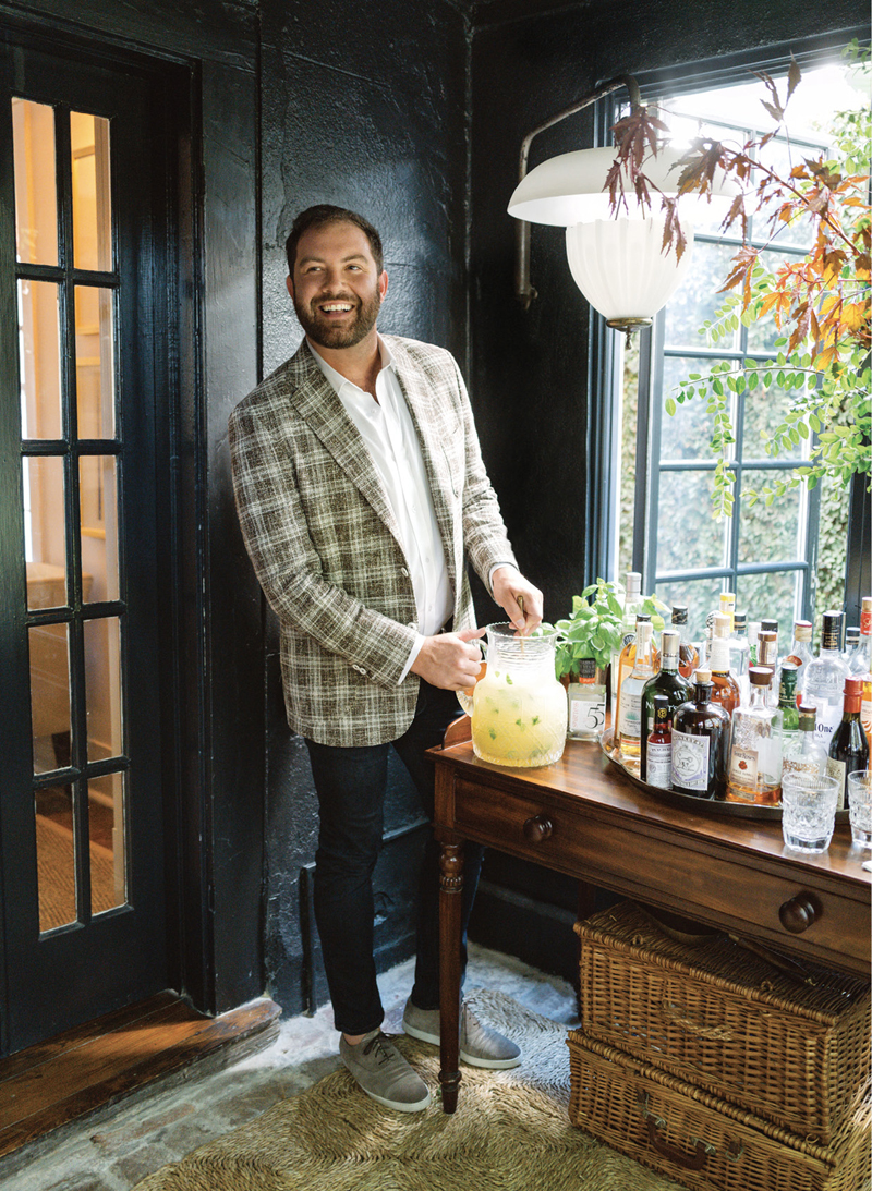 Blake greets dinner guests with a honey-basil margarita.