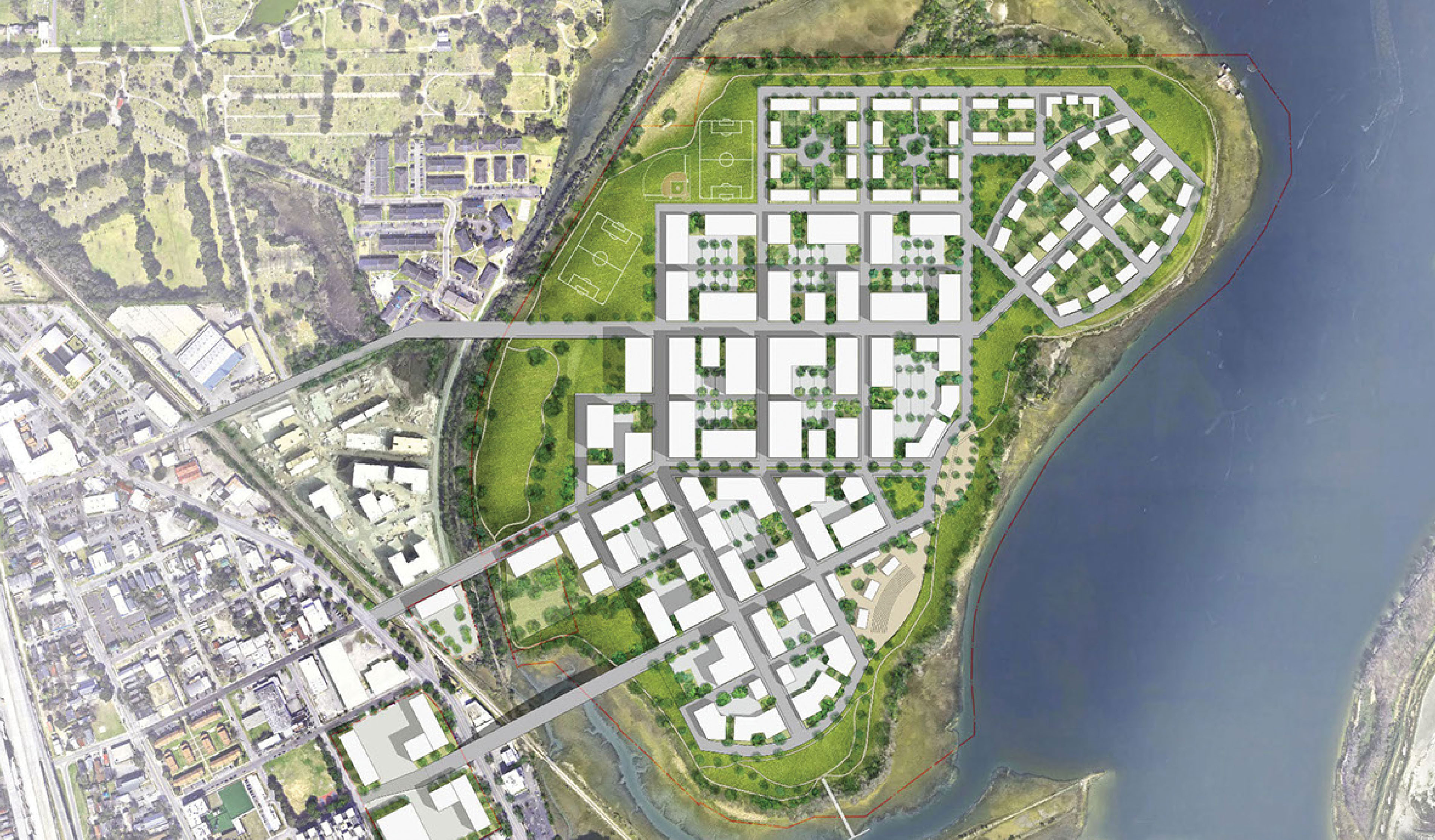 Plans for Laurel Island approved in 2020 include a mix of residential, retail, hospitality, and office space, as well as public parks, an outdoor concert venue, and access to the harbor.