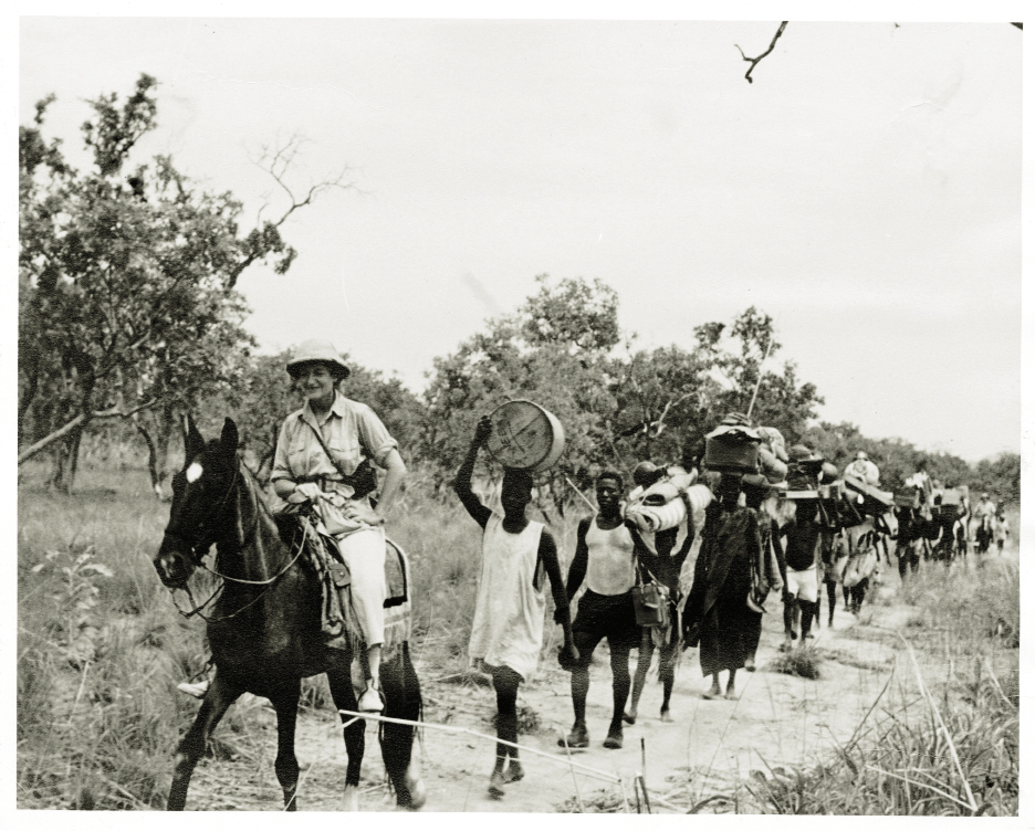 Gertie leading a trek to the kingdom of Rei Boube during her 1952 National Geographic expedition to Africa