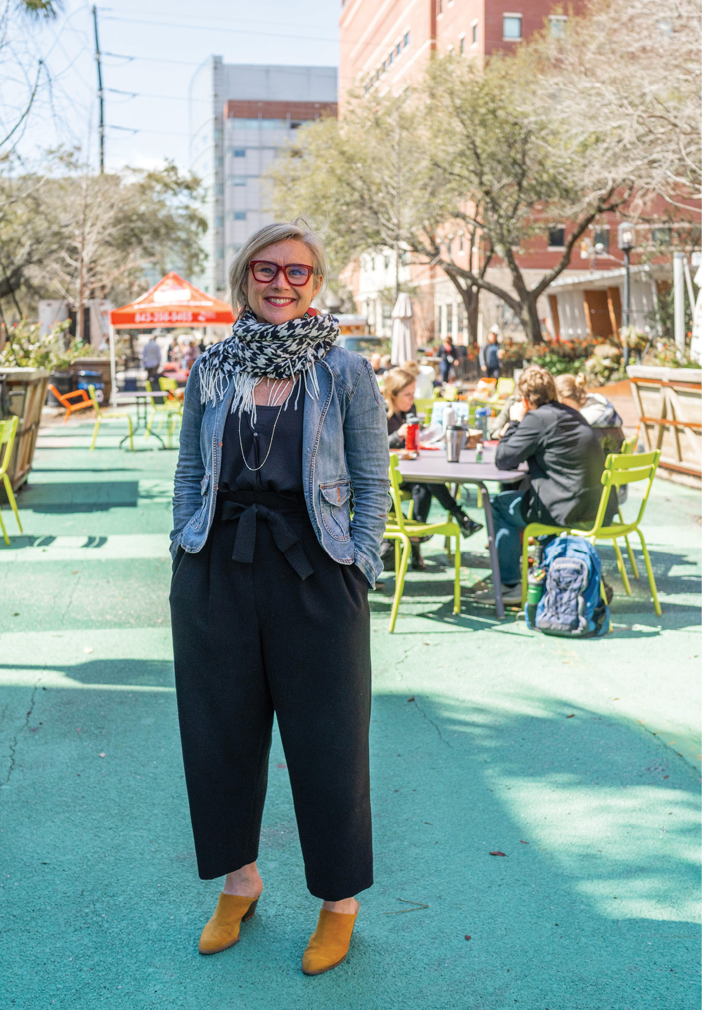 “Livability is shaped by what happens in the public realm,” says the director of the Urban Land Institute’s South Carolina chapter, Amy Barrett, shown here at the pedestrian mall on MUSC’s campus, public space reclaimed from a street closed to car traffic.
