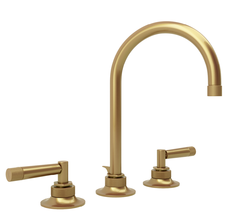 “Graceline” faucet in French brass by Michael Berman for ROHL, $874 at Moluf’s