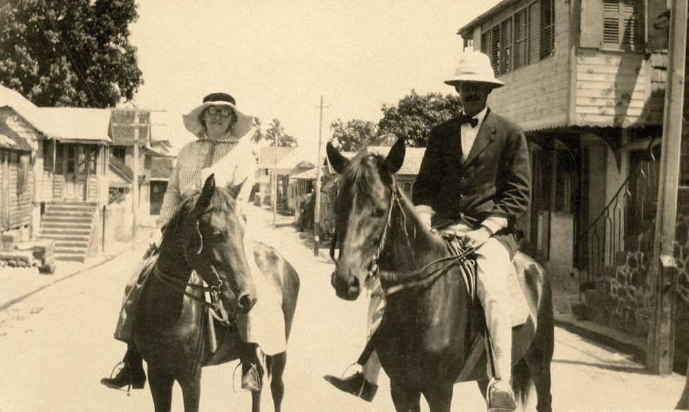 Taylor riding with Beebe, possibly in Bartica (date unknown)