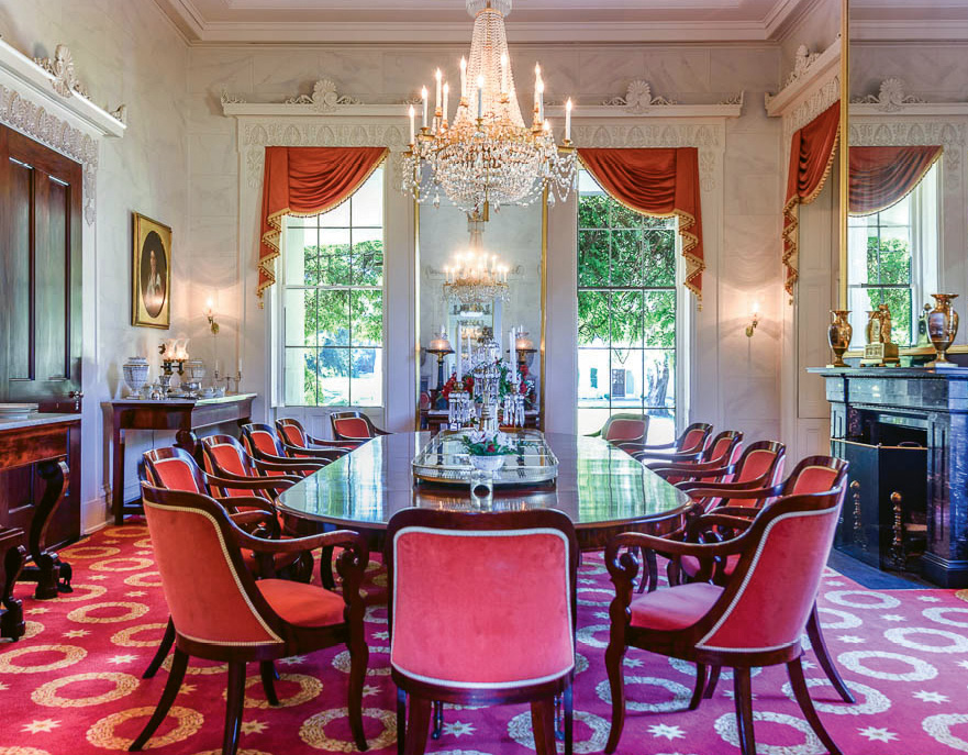 The dining room boasts Duncan Phyfe furnishings original to the home.