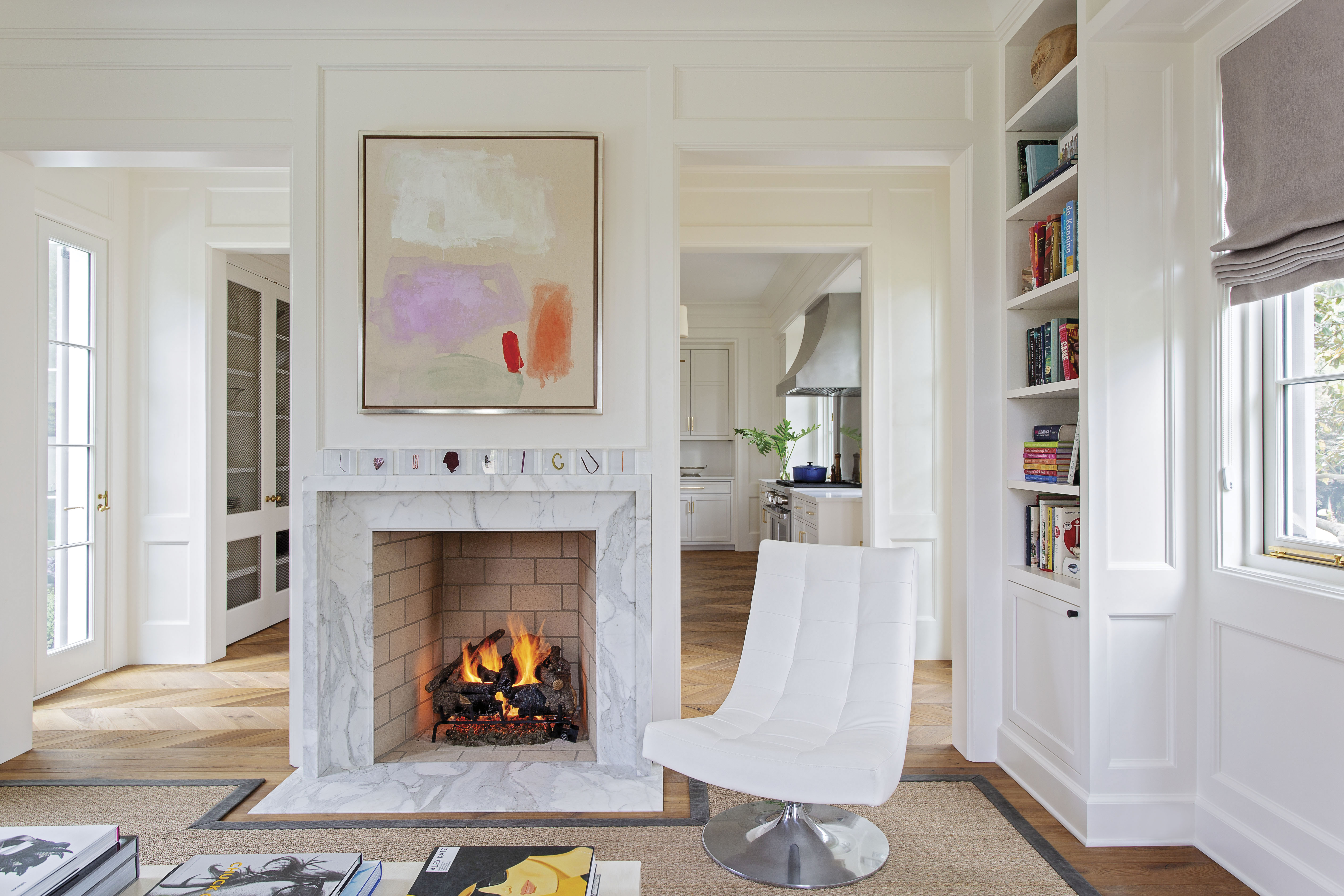 A fireplace in the family room adds to the casual coziness of the space.