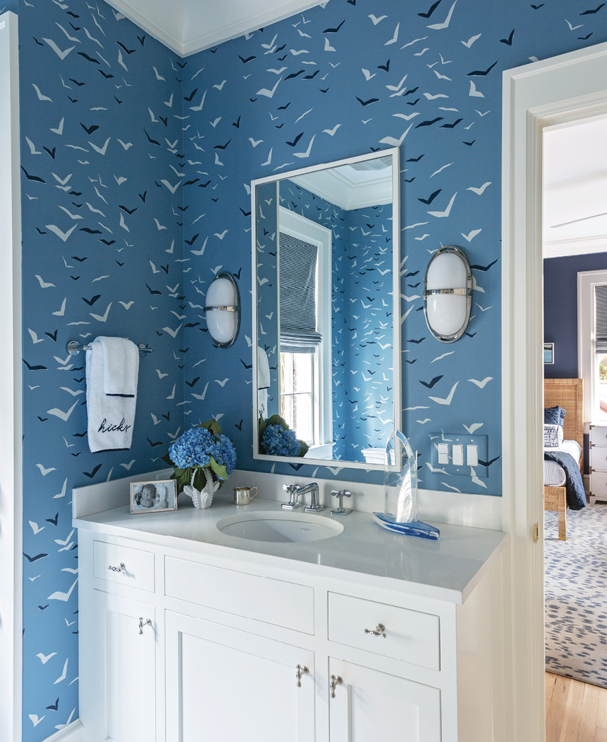 Scion “Flight” wallpaper in the en suite bath.