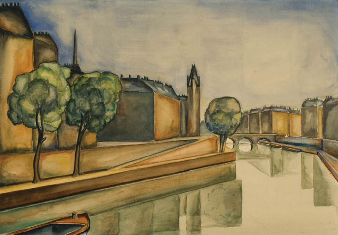 In December 1926, Jennings visited Paris where he studied under artists Mela Mutter (1876-1967) and Walter Rene Fuerst (1885-1948), painting views of the city; On the Seine (watercolor on paper, 1927)