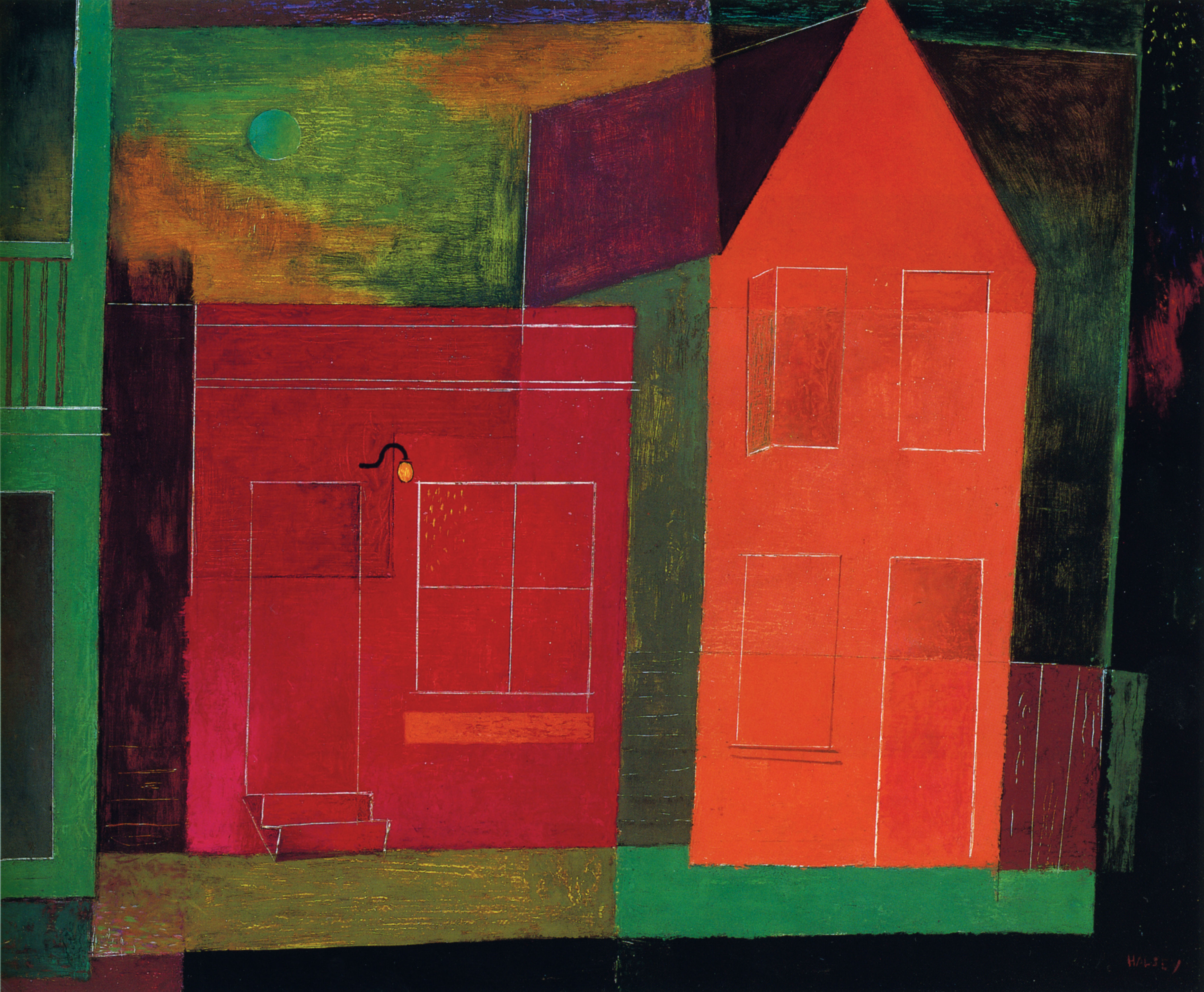 Night Houses (oil on Masonite, 1951) by William Halsey