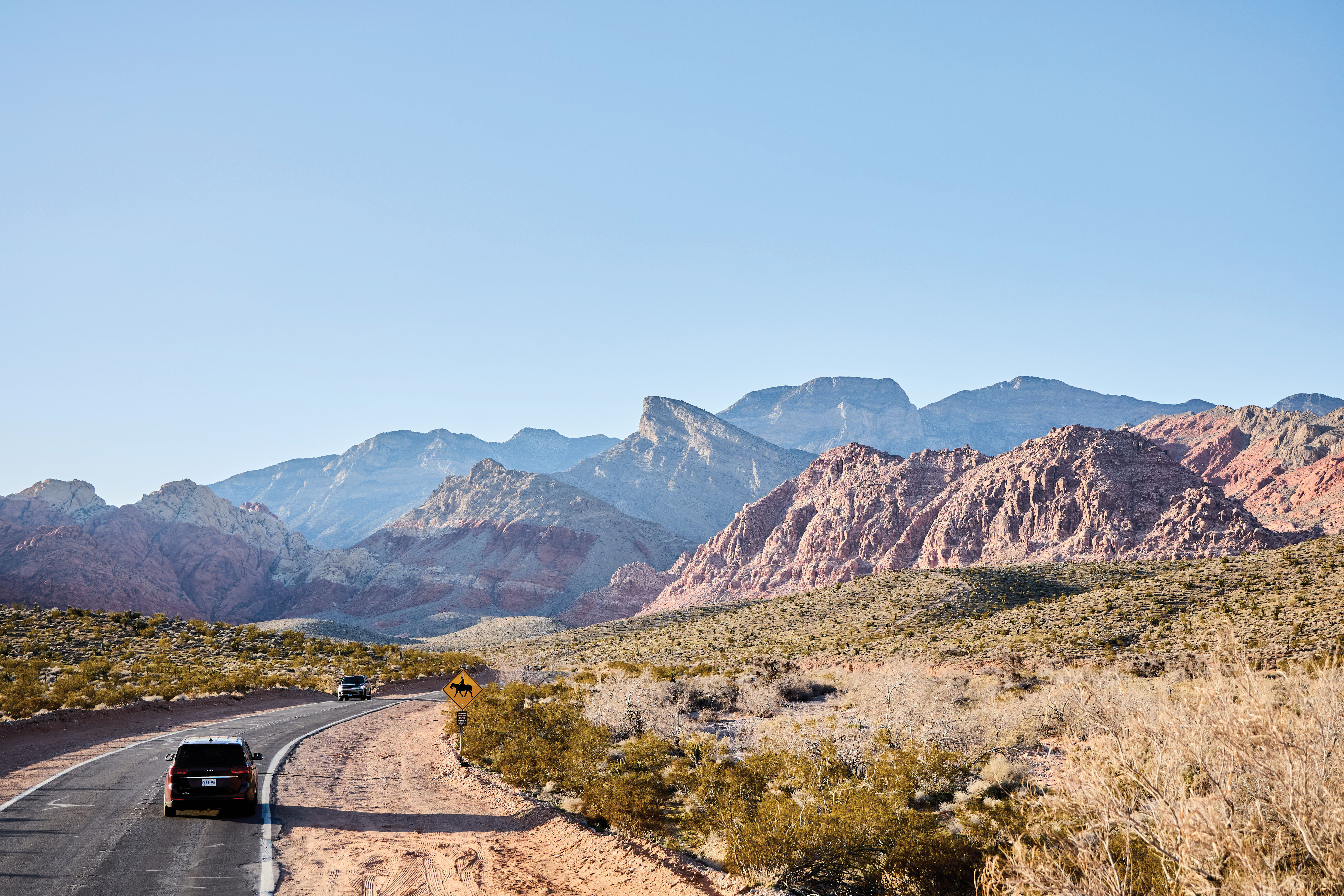 Desert Landscapes: Within a 20 to 30 minute drive from the Las Vegas Strip, the Spring Mountains and Red Rock Canyon Conservation Area begins.