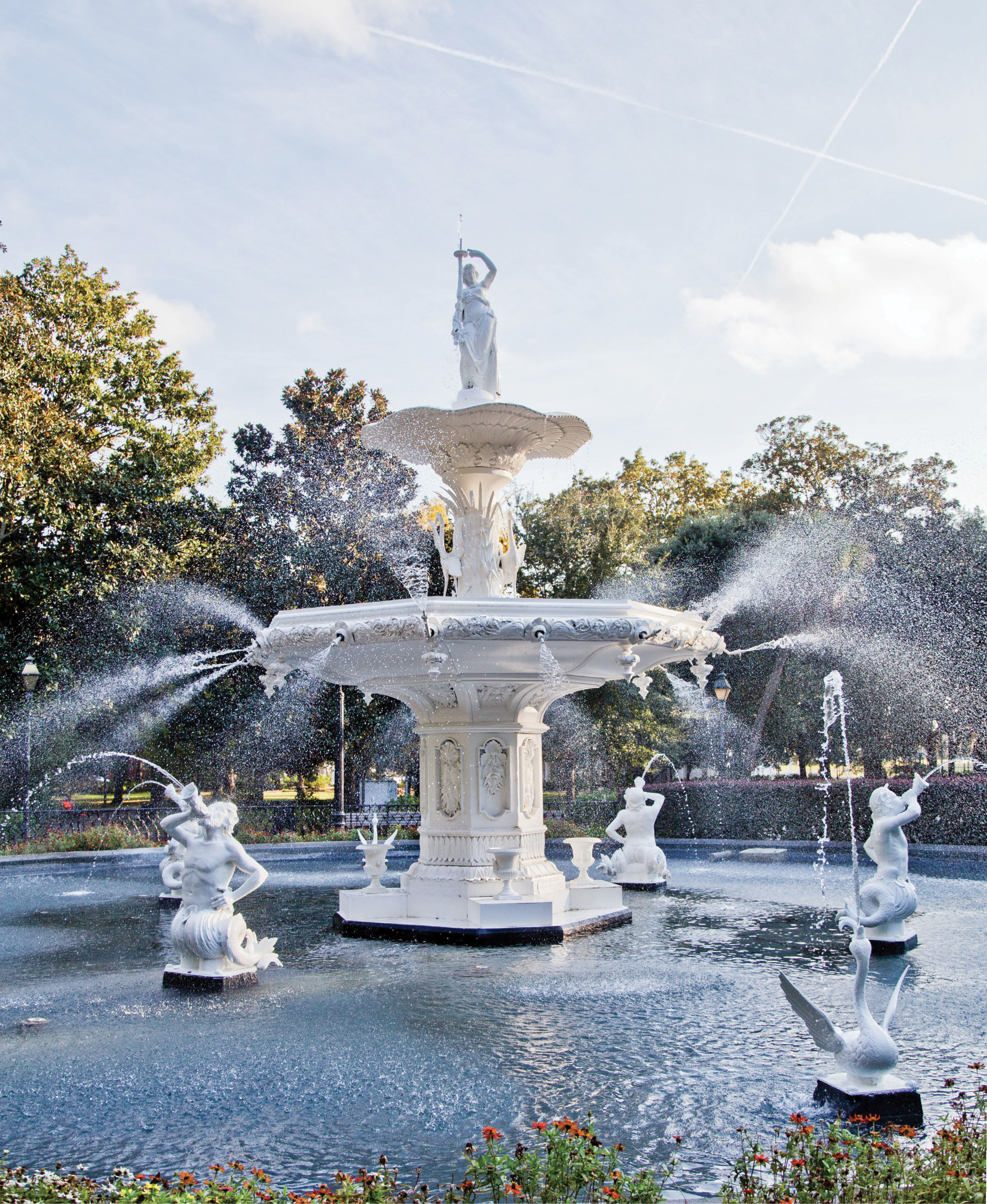 In the most historic parts of Savannah it’s all about the squares, public green spaces with pathways and monuments or fountains—such as this one in Forsyth Park—every couple of blocks downtown.