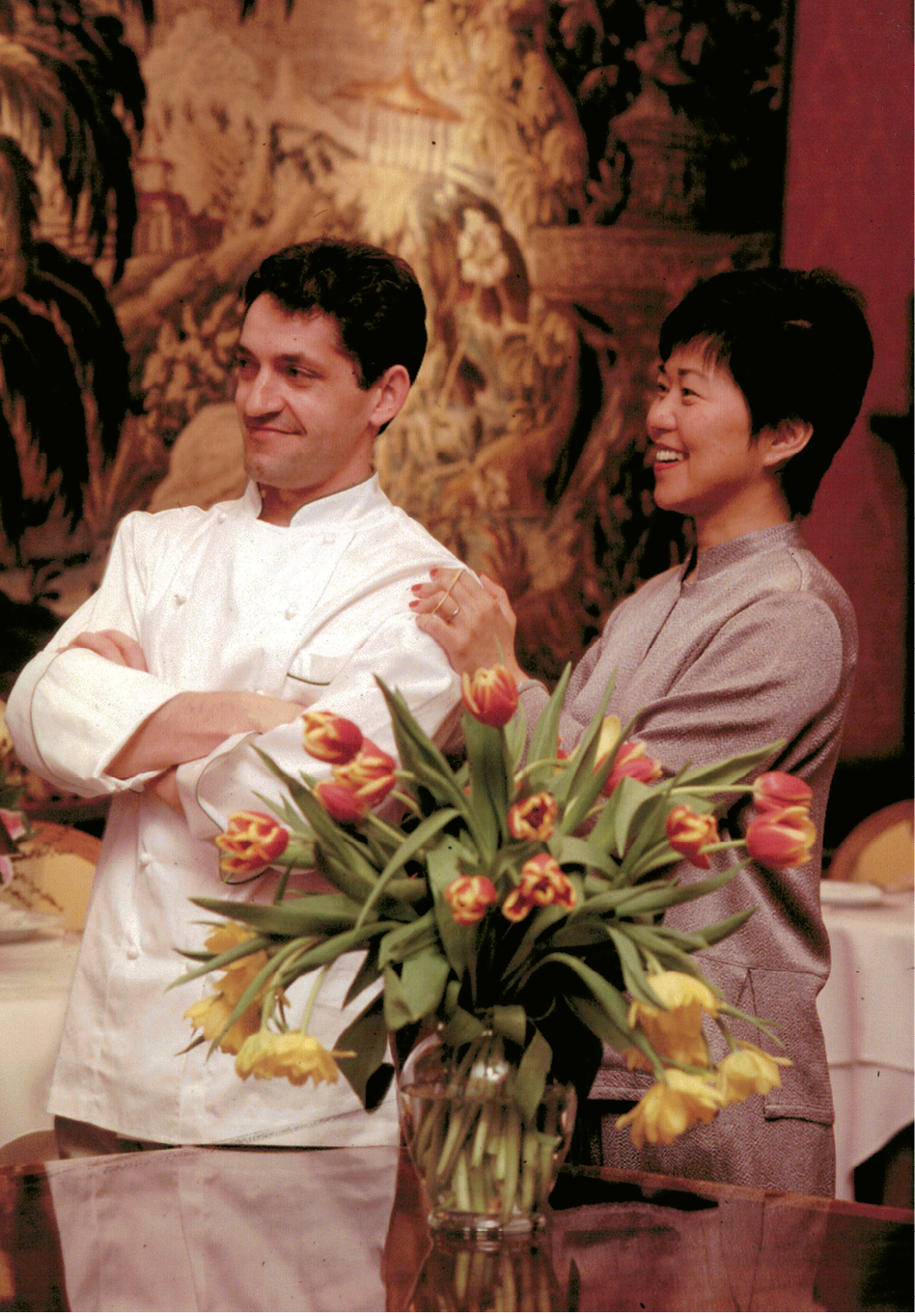 Chef-owner José de Anacleto in the dining room with his wife, Su-Chen; the couple resides in Albertville, France, where they own and operate Hôtel Restaurant Million.