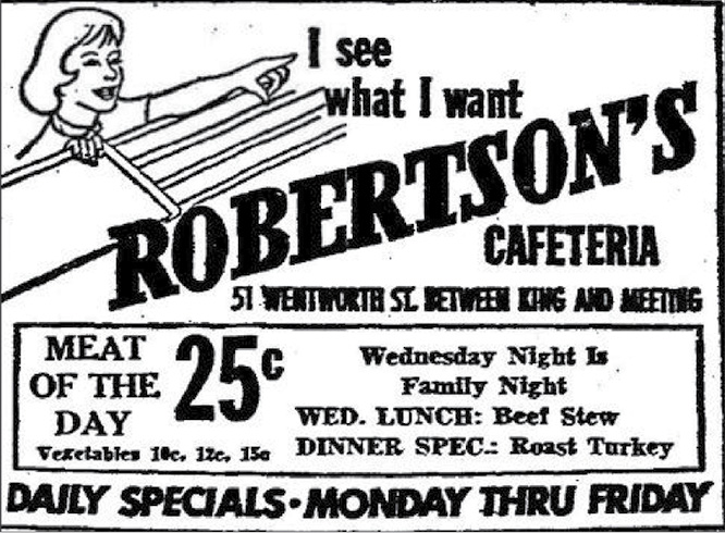 Robertson’s was the next best thing to eating at home, except for the macaroni and cheese, which was better.