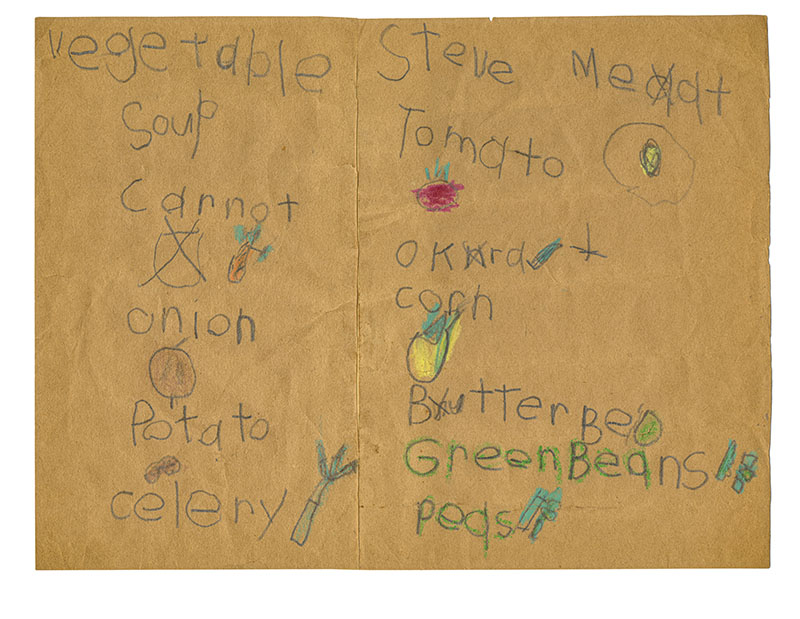 A five-year-old Stephen’s recipe for vegetable soup.