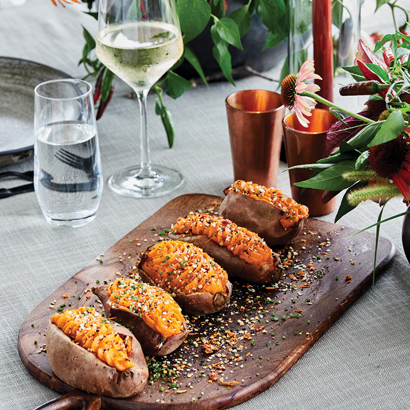 Twice-baked sweet potatoes with hot honey butter