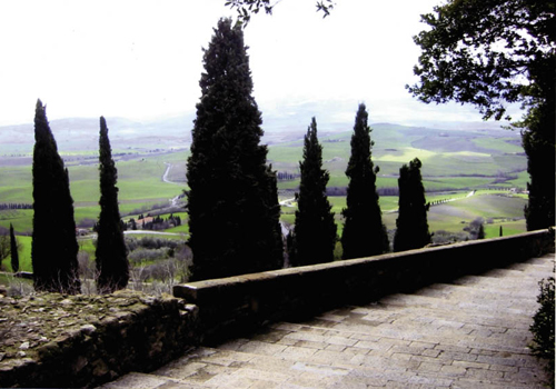 While in Italy, the group spends five days at a Siena farmhouse outside Montalcino that looks out over a valley filled with vine