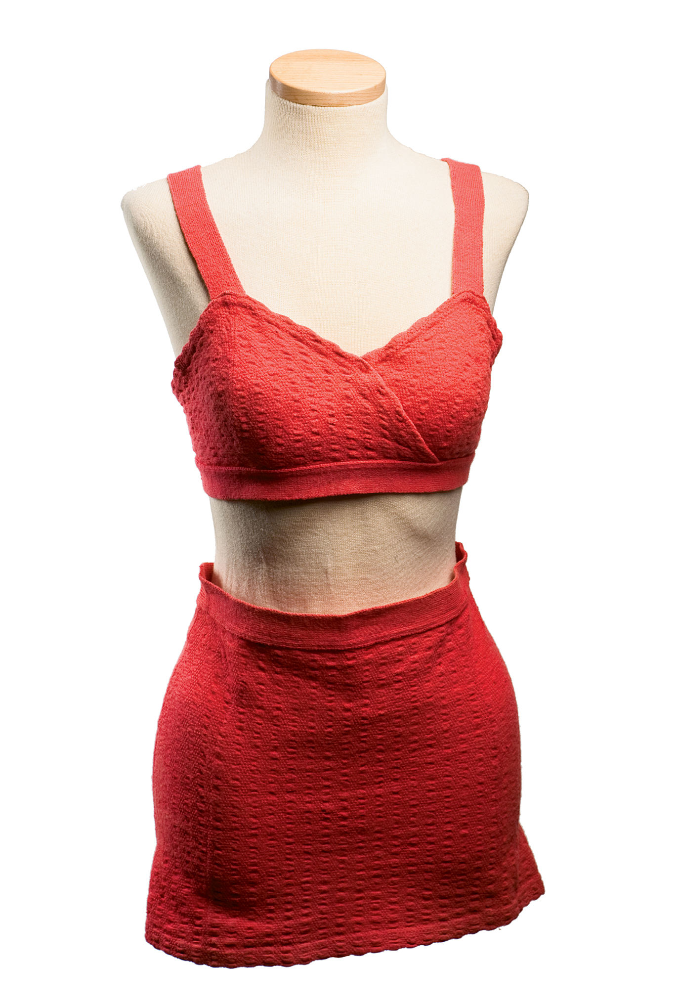 Circa 1949 - Fabric rationing during World War II brought on skin-baring two-piece styles. This knit version by Jantzen was sold at Miss Alta Cunningham’s women’s clothing shop in Greer, South Carolina.