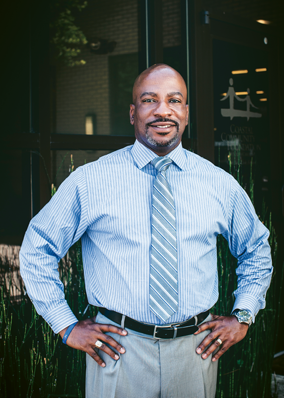 Leading by Example: Darrin Goss Sr., the new CEO of Coastal Community Foundation believes that healing in our broader community begins in part by looking inward, at diversity and equity in our own workplaces and organizations. Photograph by Gately Williams