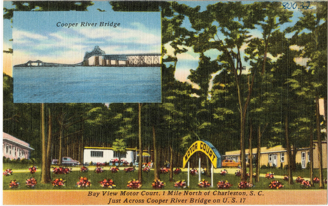 Bay View Motor Court: “Nestled amidst Southern pines. Breeze off the Bay. Restaurant next door. Two miles from the ocean strand.”