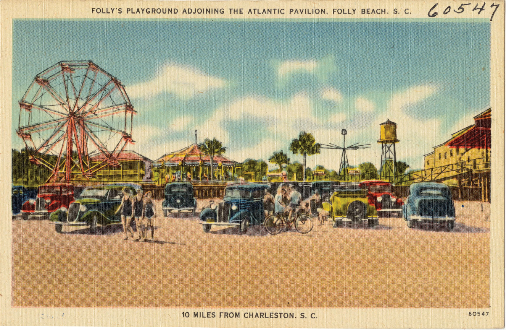Folly’s Playground:  (Above) The amusements and rides at the Atlantic Pavilion and “Parking on the Beach directly in front of Pavilion”