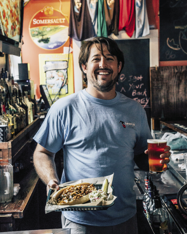 Aaron Alexander serves up The Redneck cheesesteak with a seasonal draft at this favorite watering hole.